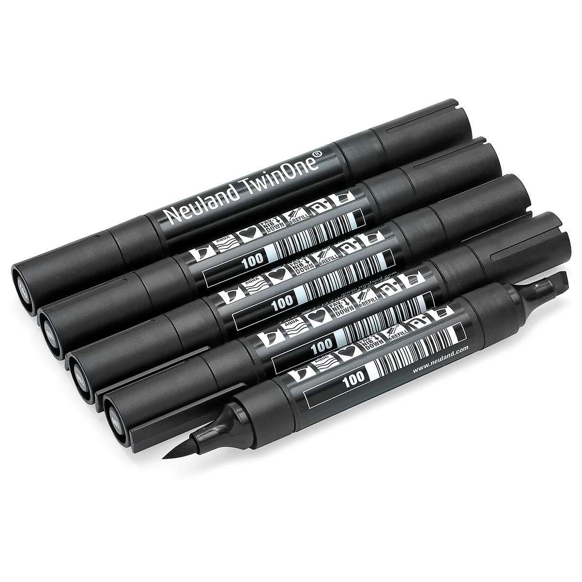 Neuland TwinOne® sada U1 oboustranných černých fixů, štětcový a klínový hrot