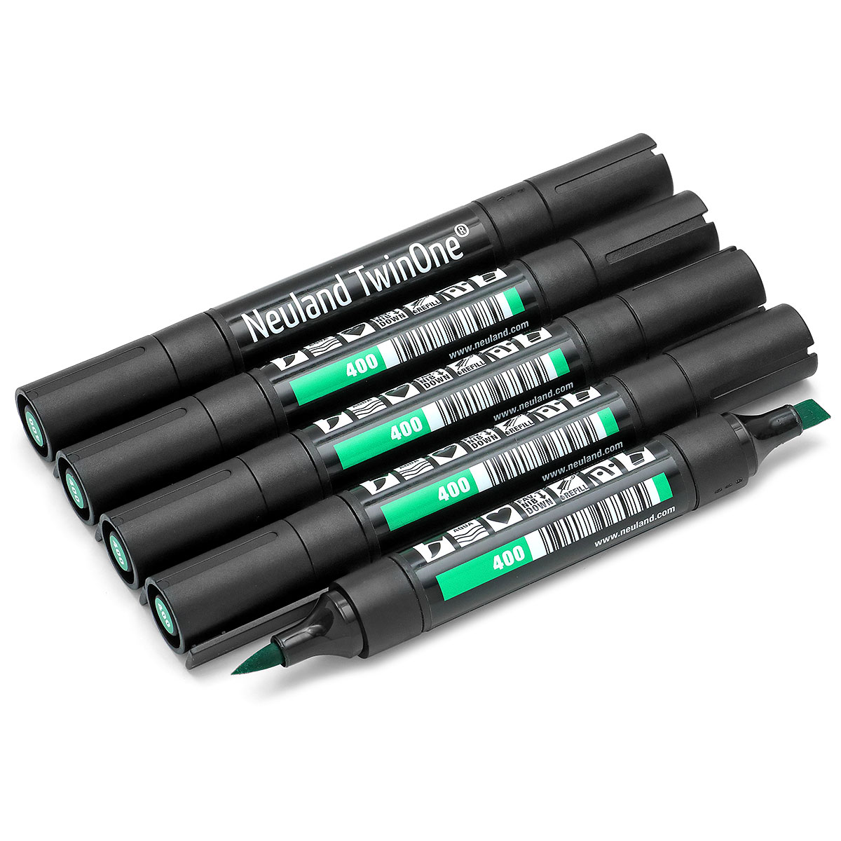 Neuland TwinOne® sada U4 oboustranných zelených fixů, štětcový a klínový hrot